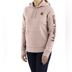 Carhartt Relaxed Fit Midweight Logo Sleeve Hoodie in Dusty Rose Pink Size Small